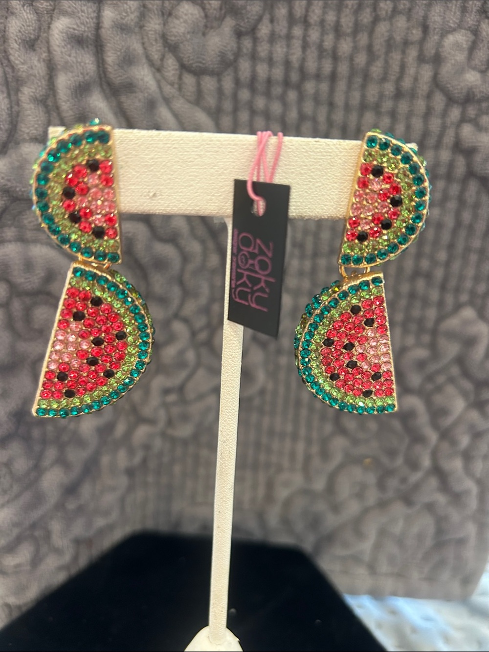 Pink and Green Watermelon Crystal Pavé  Drop Earrings-NWT